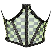 womens Neon Green/Black Checker Print Mesh Open Cup Waist Cincher