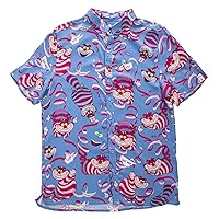 Loungefly Disney Chesshire AOP Button Up Shirt, Size Medium