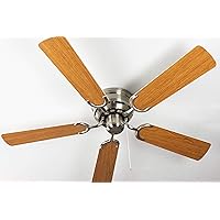 Pepeo - Kisa ceiling fan without lighting | Fan with pull switch in silver with reversible blades in white and maple wood look, diameter 105 cm. (colour: brushed nickel, white/maple)