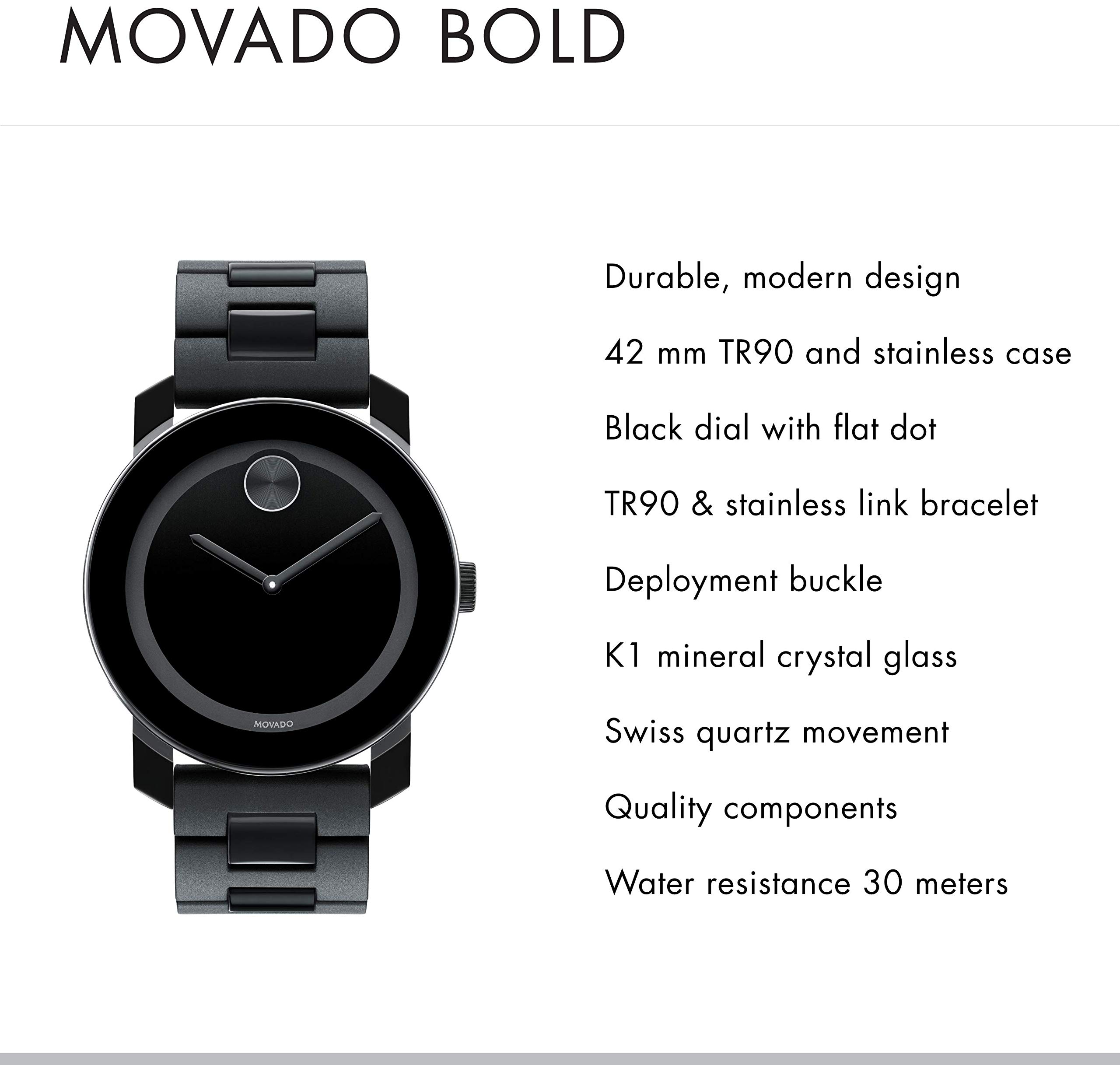 Movado Men's BOLD TR90 Watch with a Sunray Dot Black Dial, Black/Grey (Model 3600047)