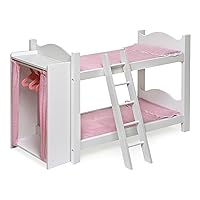 Badger Basket Toy Doll Bunk Bed with Clothing Armoire and Hangers for 22 inch Dolls - White/Pink