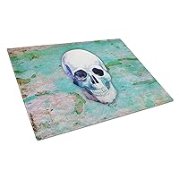 Caroline's Treasures BB5123LCB Day of the Dead Teal Skull Glass Cutting Board Large Decorative Tempered Glass Kitchen Cutting and Serving Board Large Size Chopping Board