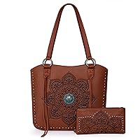 Montana West Western Tote Bag for Women Concealed Carry Shoulder Handbag Tooling Purse with Wallet
