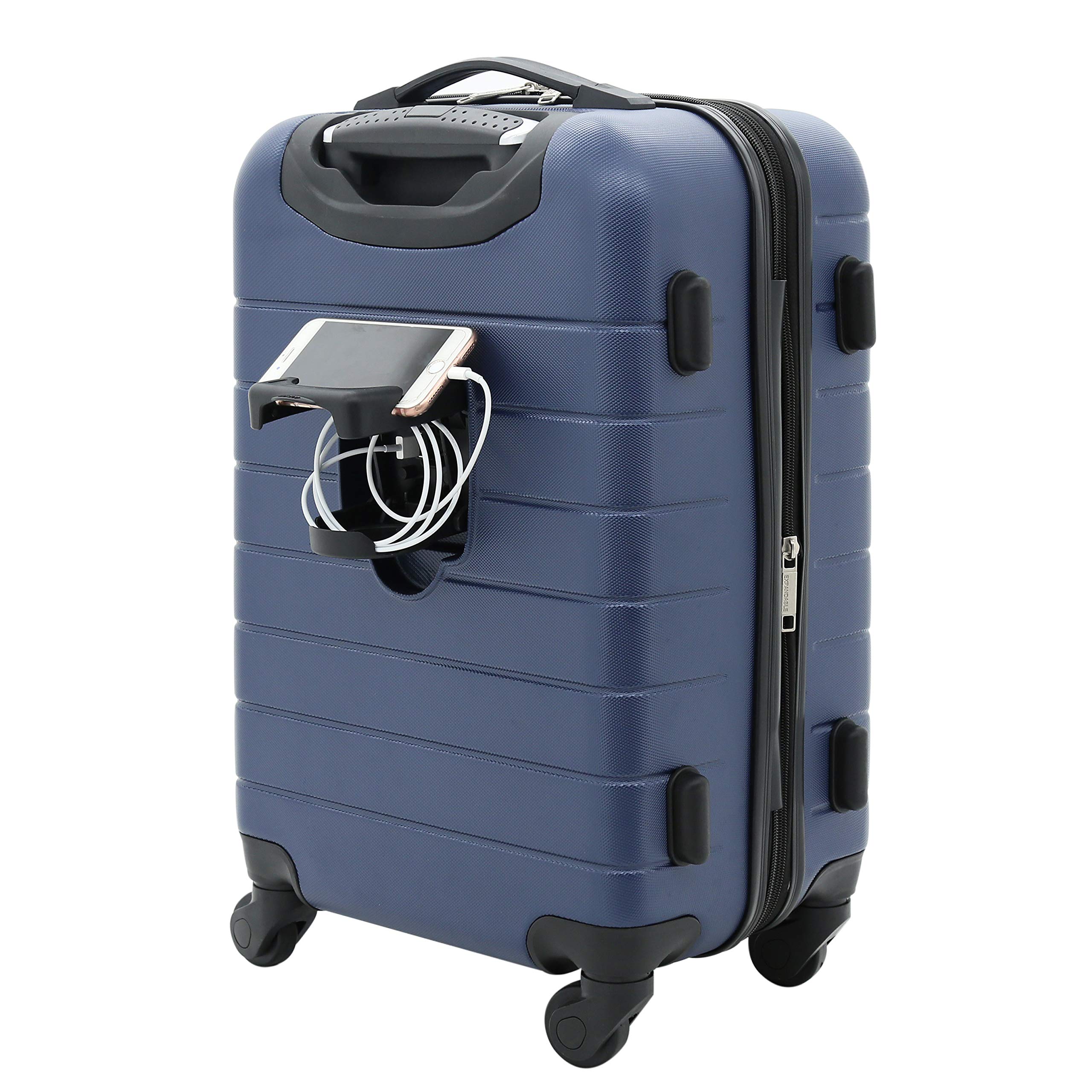 Wrangler Smart Luggage Set with Cup Holder and USB Port, Navy Blue, 20-Inch Carry-On