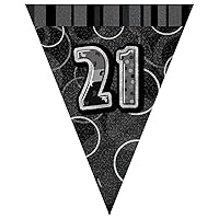 Unique Party 90802-9ft Foil Glitz Black 21st Birthday Bunting Flags