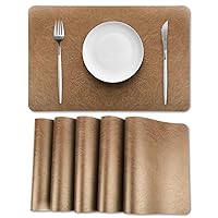 Cowhide Pattern Faux Leather Placemats Set of 6,Heat Resistant Non-Slip Waterproof Wipeable Washable Kitchen Dining PU Table Place Mats,Double-Sides Available,Light Coffee
