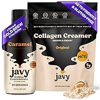 Javy Caramel Coffee Concentrate & Collagen Coffee Creamer Powder - Perfect for Instant Iced Coffee, Cold Brewed Coffee and Hot Coffee - Hair, Skin & Nail support with Collagen