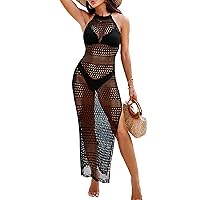 Blooming Jelly Womens Bathing Suit Cover Up Crochet Swimsuit Coverup Hollow Out Bikini Sleeveless Long Beach Dress