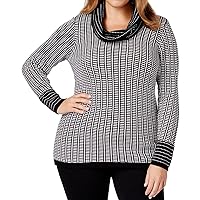 Calvin Klein Women's Plus-Size Cowl-Neck Sweater with Grid Stripes