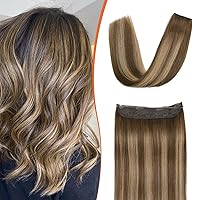 XDhair Wire Hair Extensions Human Hair Balayage Chocolate Brown to Caramel Blonde 22Inch 85 Grams Secret Wire Invisible Wire Human Hair Extensions(#4/27/4-22inch)