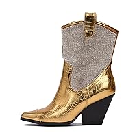Cape Robbin Zephyr Cowgirl Boots Women - Pointed Toe Pull-on Cowboy Boots for Women - Rhinestone Ladies Western Boots with Chunky Heel - Stylish Cowgirl Boots for Women