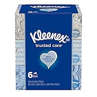Kleenex Trusted Care Everyday Facial Tissues, 6 Rectangular Boxes, 144 Tissues per Box (864 Tissues Total)