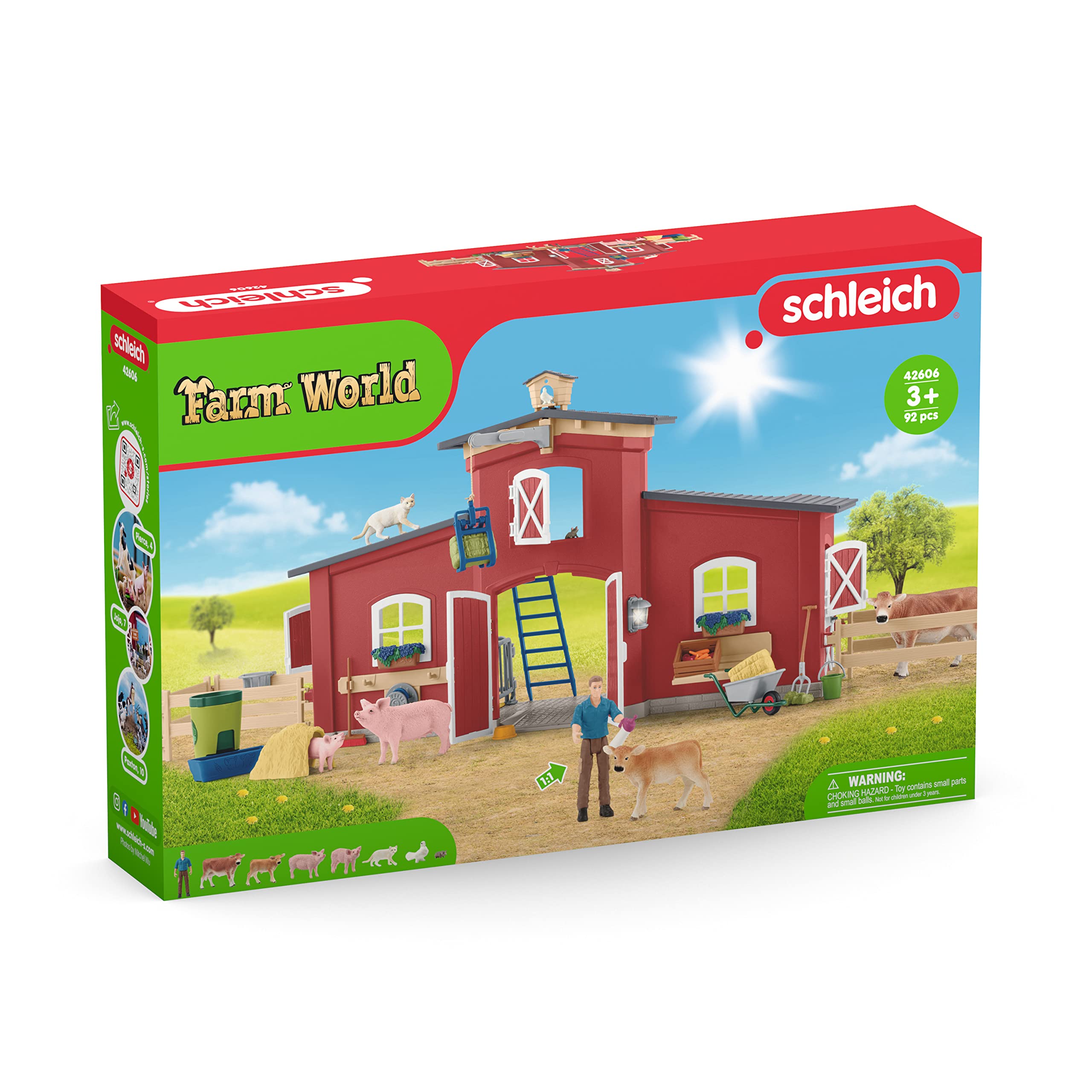 Schleich Farm World, Farm Animal Toys and Sets for Kids, Red Barn Playset with Farm Animal Figurines, Red