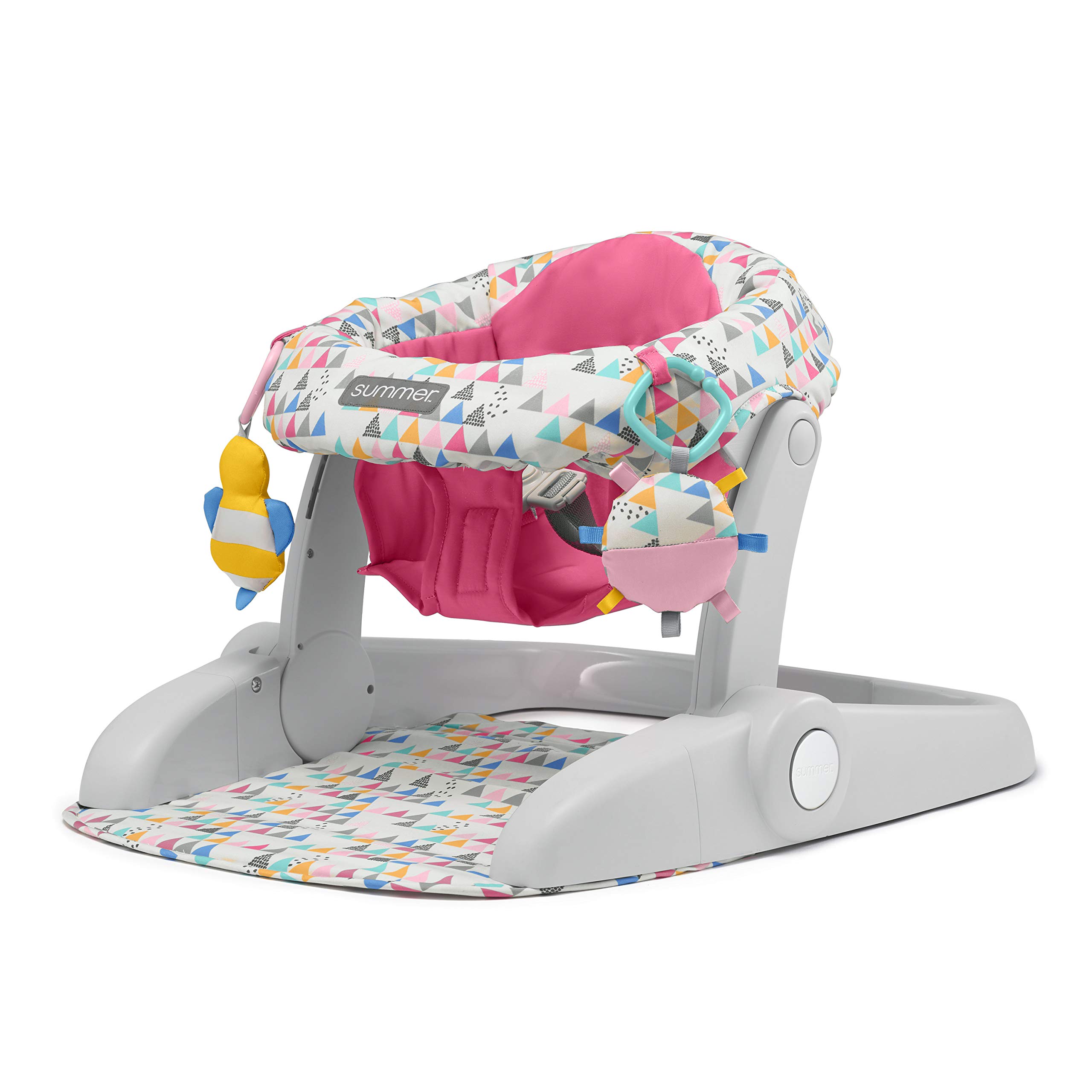 Summer® Learn-to-Sit™ 2-Position Floor Seat (Funfetti Pink) – Sit Baby Up in This Adjustable Baby Activity Seat Appropriate for Ages 4-12 Months – Includes Toys