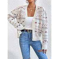 Women's Cardigans Chevron Pattern Button Front Cardigan (Color : White, Size : Small)