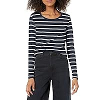 Tommy Hilfiger Women's Long Sleeve Scoop Neck Tee, Sky Captain/White Stripe, Small