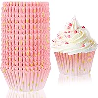 Funtery 300 Count Pink Cupcake Liners Pink Gold Bridal Shower Cupcake Wrappers Cupcake Wrappers Decorations Paper Cupcake Liners for Baking Baby Bridal Shower Wedding Birthday Tea Party Decorations