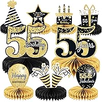 9 Pieces 55th Birthday decorations 55th birthday centerpieces for Tables Decorations Cheers to 55 Years Honeycomb Table Topper Happy 55th Birthday Decorations for Men and Woman Fifty-five Years Birthday Party