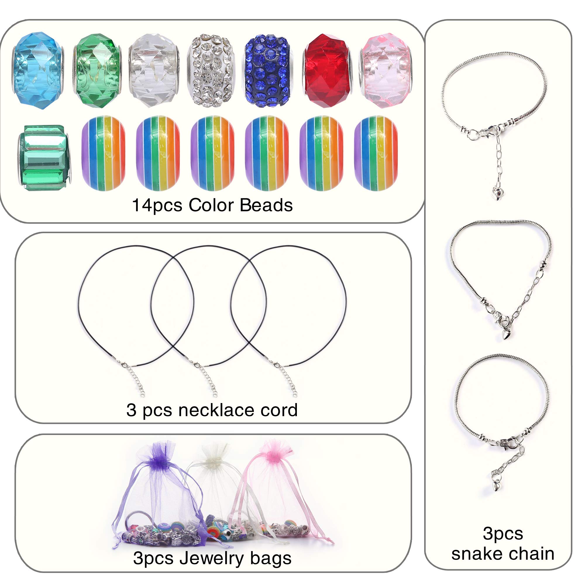 DIY Charm Bracelet Making Kit for Girls Silver Plated Snake Chain