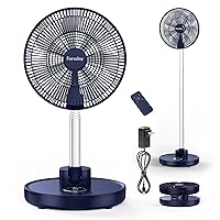 Oscillating Standing Fan 12” Foldable Portable Quiet Floor Fan 12000mAh Rechargeable Pedestal Fan with Remote, Timer Setting, Height Adjustable Foldaway Fan for Bedroom Home Office, 6 Speed