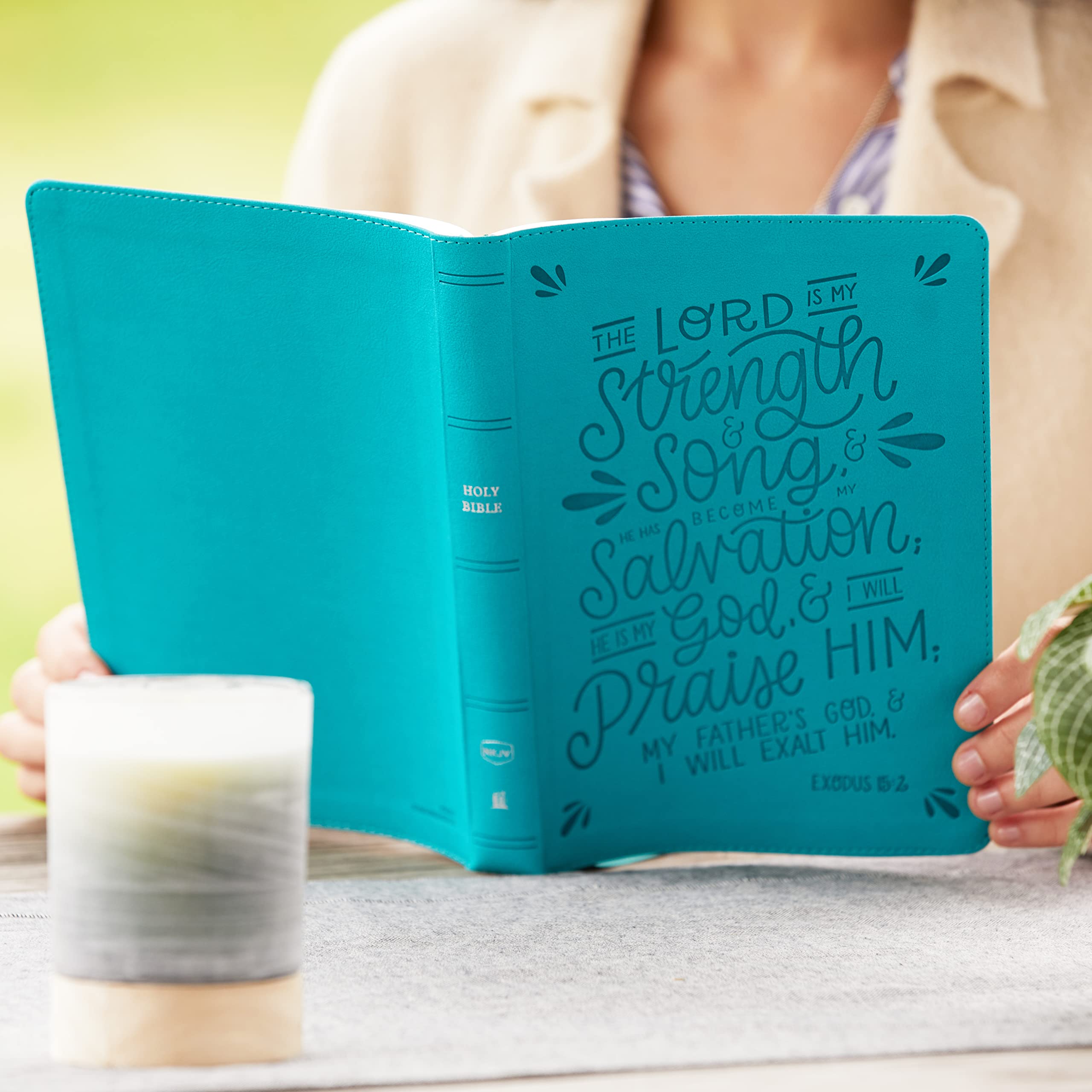 NKJV, Thinline Bible, Verse Art Cover Collection, Leathersoft, Teal, Red Letter, Comfort Print: Holy Bible, New King James Version