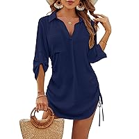 Blooming Jelly Womens Bathing Suit Cover Ups Bikini Swimsuit Coverup Drawstring Beach Dress Shirt