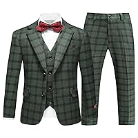 Lamgool Boys Plaid Suits 3 Piece Slim Fit Formal Set for Kids Prom Wedding Outfits Tuxedo Blazer Jacket Vest Pant Size 4T-16Y