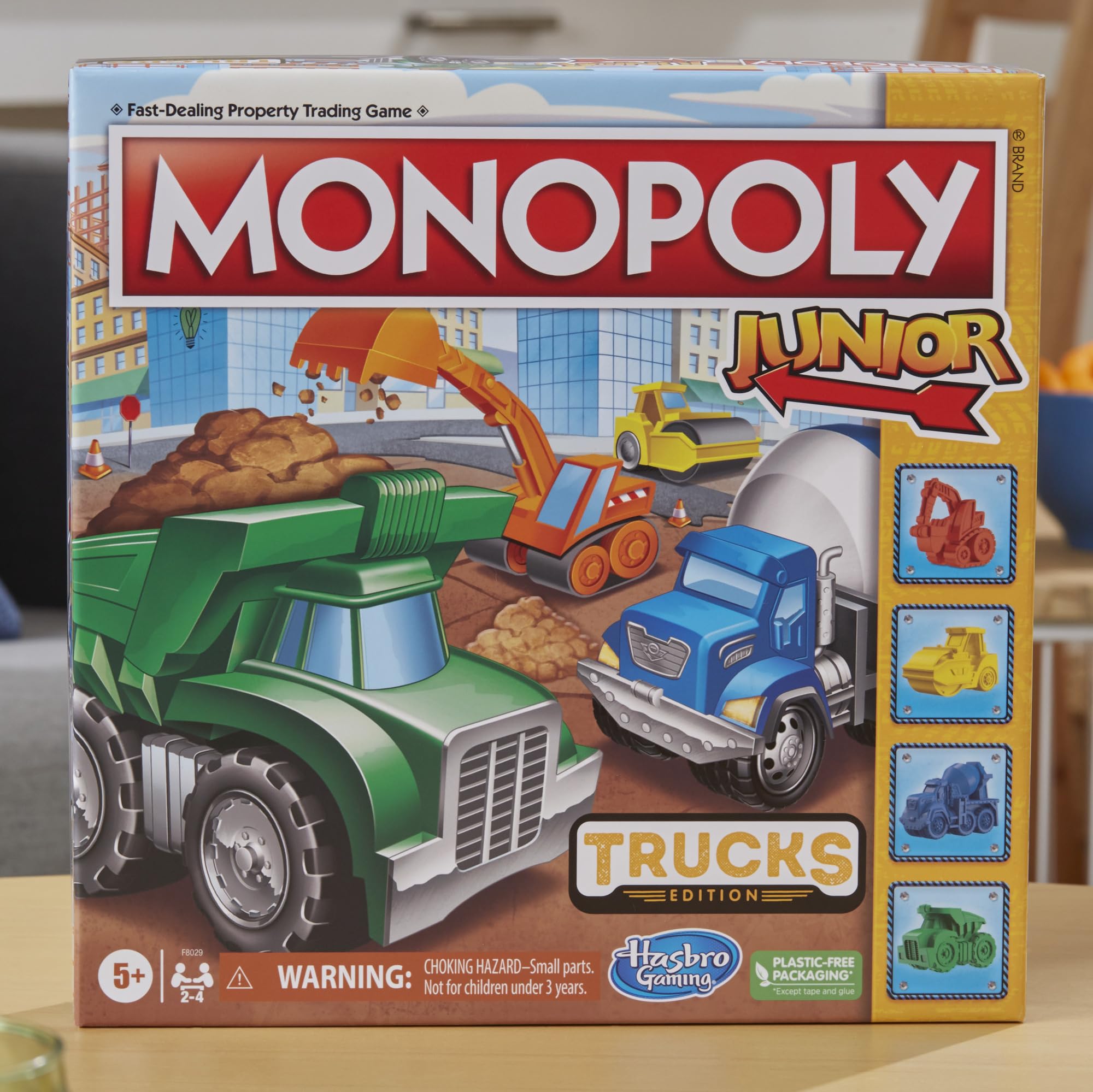 Hasbro Gaming Monopoly Junior: Trucks Edition Board Game, Monopoly Game for Kids Ages 5+, Kids Board Games for 2-4 Players, Kids Games, Kids Gifts (Amazon Exclusive)