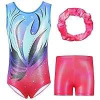 Girls Gymnastics Leotards with Shorts Kids Toddler Tumbling Outfits Short Sleeve sparkle Dance Leotard Biketards