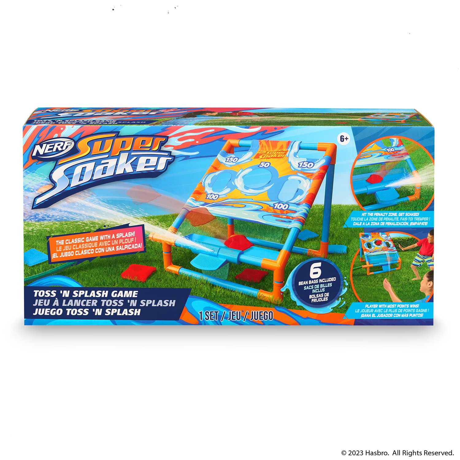 NERF Super Soaker Toss ‘N Splash Cornhole Set – Bean Bag Toss Game for Kids with a Splashtastic Water Twist for Outdoor Fun