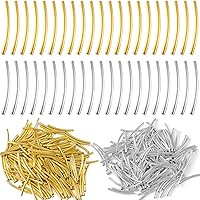 PAGOW 300Pcs Tube Beads, 25mm Curved Noodle Beads, Gold Silver Spacer Beads for Jewelry Making DIY Necklace Bracelet Findings