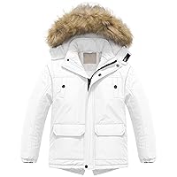 Boy's Waterproof Winter Sherpa Parka Coat Med-Length Outerwear Jackets With Detachable Furry Hood