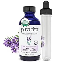 PURA D’OR Lavender Essential Oil (4oz / 118mL) USDA Organic 100% Pure Natural Therapeutic Grade Diffuser Oil For Aromatherapy, Relaxation, Peaceful Meditation, Massage