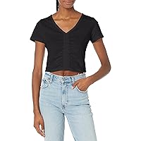 Angie Women's V-Neck Rouched Crop T-Shirt