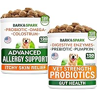 Allergy Relief Chews + Probiotics for Dogs - Digestive Enzymes for Allergies Itchy Skin w/Fish Oil Omega 3 - Dogs Digestive Health - Gas, Diarrhea,
