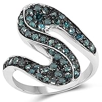 0.76 Carat Genuine Blue Diamond .925 Sterling Silver Ring