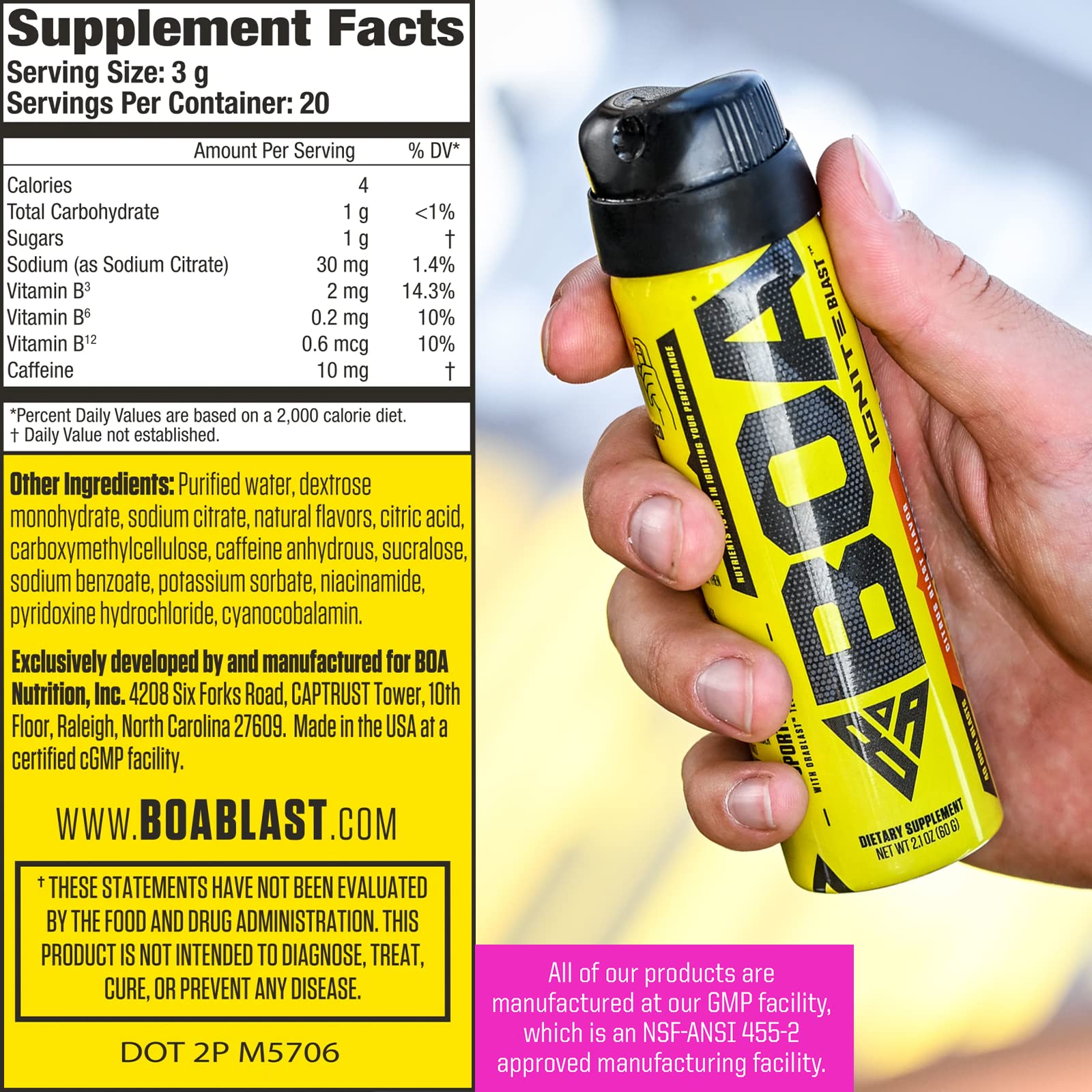 BOA Ignite Blast – Oral Aerosol Rapid Energy Solution – Pre Workout with Caffeine, B Vitamins, Electrolytes, Carbohydrates (Citrus Flavor)