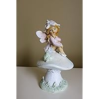 Woodland Fairy Sitting on Toadstool Pet Frog Village Resin New 4.3 in. T Glitter