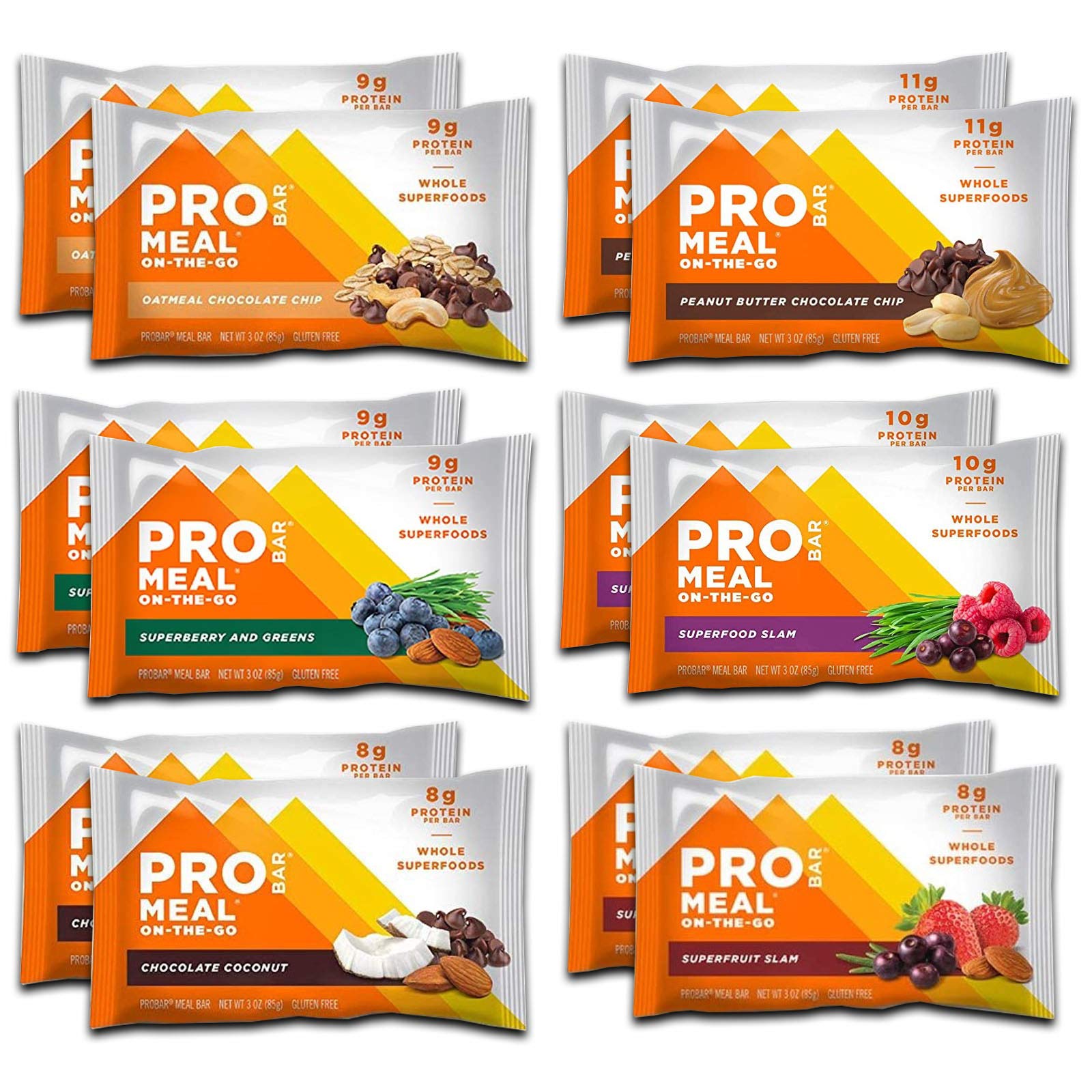 PROBAR – Meal Bar Fan Favorites Variety Pack (6 Flavor), Natural Energy, Non-GMO, Gluten-Free, Plant-Based Whole Food Ingredients, 3 Ounce (Pack of 12)