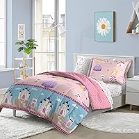 Dream Factory Kids 5-Piece Complete Bed Set Easy-Wash Super Soft Microfiber Comforter Bedding, Twin, Pink Little Princess