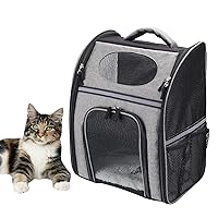 Cat Backpack, Dog Carrier Backpacks, Foldable Backpack, Ventilated Design, Up to 15.4 lbs, Backpack for Camping Traveling Hiking Outing, Grey, Black, Large (PTCARIERBACKPK01GV1)