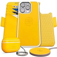 Dreem Bundle: Fibonacci Wallet-Case for iPhone 15 Pro with Om Case for AirPods Pro 2 and Empower Wireless Charger Pad [Yellow]
