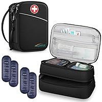 Insulin Cooler Travel Case with 4 Ice Packs, Double-Layer Water Resistant Insulated Diabetic Meds Organizer with Extra Pouches for Insulin Pens, Blood Glucose Monitors and Other Supplies, Black