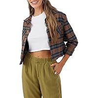 O'NEILL Womens Pippa Crop Flannel Long Sleeve Top, Dark Khaki, S