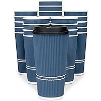 To Go Coffee Cups With Lids - 22 oz Disposable Coffee Cup With Lid (50 Set). Large Togo Travel Paper Ripple Hot Cups Insulated For Hot, Cold Beverage Drinks, No Sleeves Needed (Royal Blue)