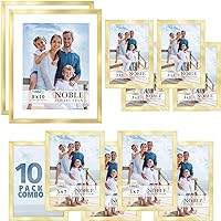 Combo-Sizes Gold Picture Frames Set - 10 PC (Four 4x6, Four 5x7, Two 8x10), Noble Collection Multi-Pack, Modern Professional Design for Wall Gallery