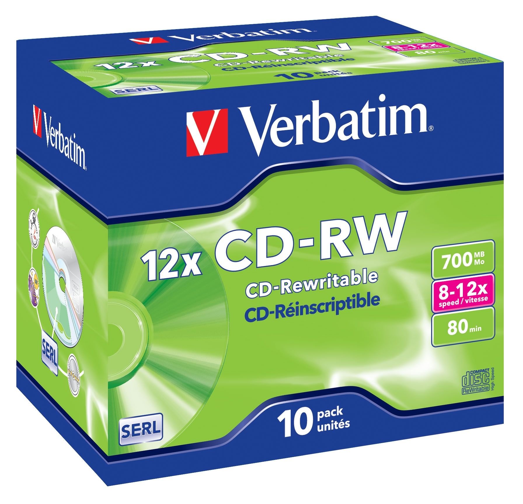 VERBATIM CD-RW 700MB 8-12X HI SPEED PK10