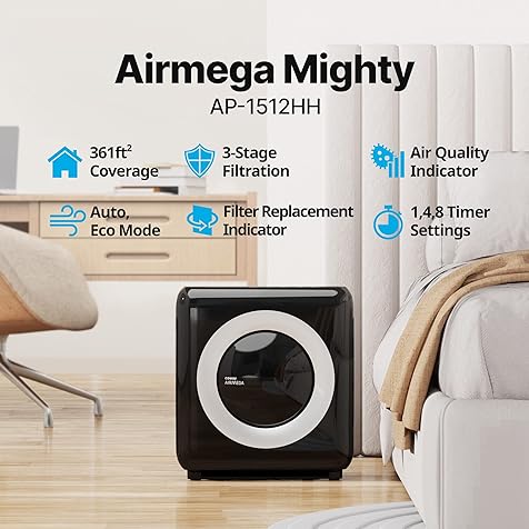 Airmega AP-1512HH True HEPA Air Purifier with Air Quality Monitoring, Auto Mode, Timer, Filter Indicator, Eco Mode