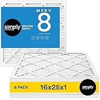 Simply Filters 16x25x1 MERV 8, MPR 600, Air Filter (6 Pack) - Actual Size: 15.75