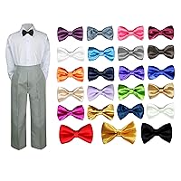 3PC Shirt Gray Pants Bow Tie Set Baby Toddler Kid Boy Party Formal Suit Sm-4T